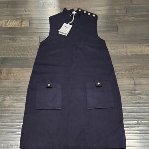Free Assembly Navy Sleeveless Sweater Dress with Gold Buttons